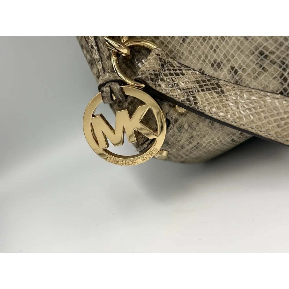 Michael Kors Snake Skin Gold Studded Large Hobo Shoulder Bag Crossbody Strap